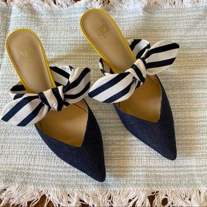 Cabi yellow and blue bow kitten heels, size 8